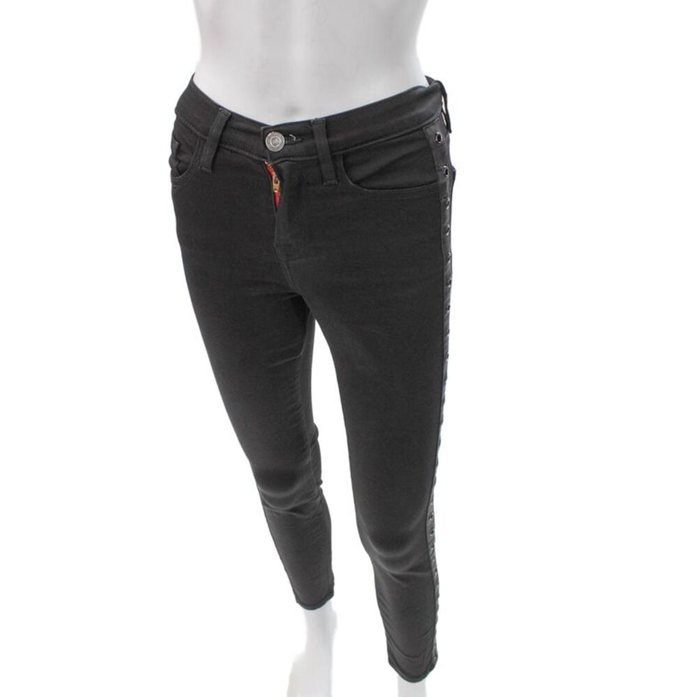 Etienne Marcel Womens Skinny Jeans Black Low Rise Button Cotton Size 25